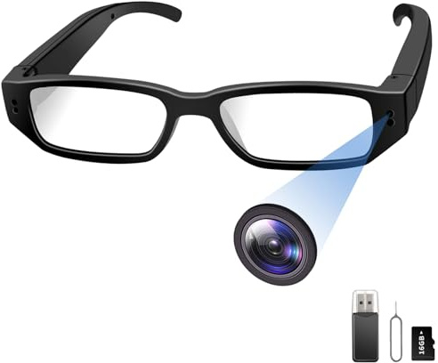 Nisanmoon Telecamera Nascosta 16GB, Occhiali con Telecamera Spia HD 1080P | Occhiali con Mini Telecamera Spia Nascosta, Videocamera per Registrazioni in Bicicletta e Attività all'aperto