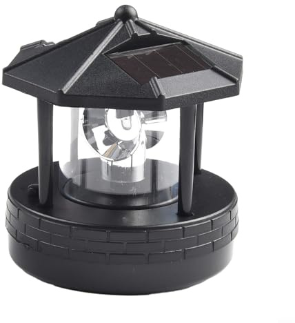 Solar Rotierender Leuchtturm, 360° drehbare, wasserdichte LED-Solarleuchte für den Außenbereich – dekorativer Leuchtturm, für Straßenlicht für Rasen, Hof, Terrasse(Schwarz)
