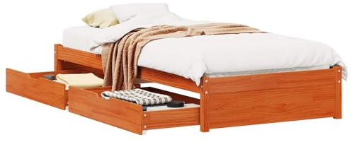 vidaXL Bettrahmen mit Schubladen Wachsbraun Massivholz Kiefer, Moderner rechteckiger Stauraum-Bett, robuster Holzrahmen, Kiefernholz, praktische Schubladen, Coole Schlafzimmer-Ordnung