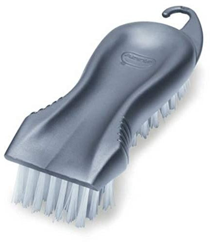 Addis 319186 Everyday Essentials Plastic Floor Stiff Scrub Brush with Scrapper, Metallic Silver