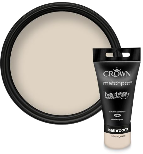 Crown EASYCLEAN BATHROOM Beige Anti Mould Paint Tester Pot Sample 40ml | Try Wheatgrass before you buy. Anti-mould bathroom paint sample. Mould & condensation resistant. Low VOC