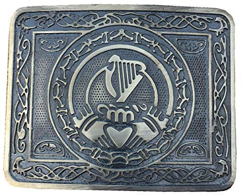 AAR Schottische Kilt-Gürtelschnalle, Antik-Finish, Claddagh-Muster, 3.50 x 2.64