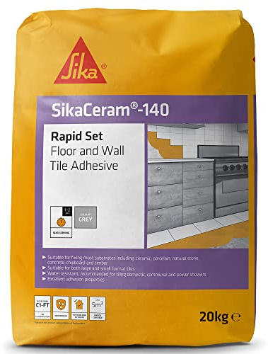 Sika SikaCeram 140 Rapid Set Water Resistant Tile Adhesive, Grey, 20 kg | Suitable For Floors And Walls – Quick-Drying – Water-Resistant