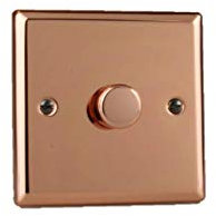Varilight Classic Polished Copper V-Com 1 Gang Push-on/Off Rotary Dimmer for up to 26 Dimmable LEDs 1 x 15-220w