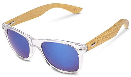 Navaris Holz Sonnenbrille UV400 - Unisex Damen und Herren Brille mit Bambus Bügeln - Holzbrille mit Etui - unterschiedliche Farben