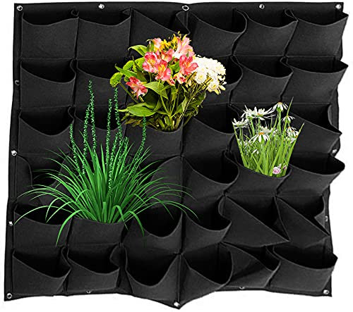 Bolsa Cultivo Bolsillo de Planta Colgante Vertical con 36 bolsillos-para jardin vertical cercado jardin huerto interior(Negro)