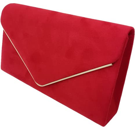 LeahWard Women's Clutch Bag Wedding Evening Handbags Suede Night Out Purse 1616 (Red)