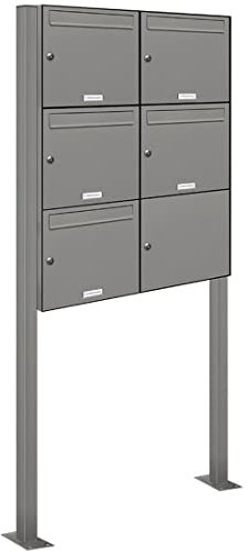 AL Briefkastensysteme 5er Standbriefkasten in Aluminiumgrau RAL 9007 als 5 Fach Briefkastenanlage DIN A4 in Postkasten Briefkasten Design modern