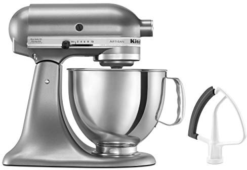 KitchenAid Value Bundle Artisan Series 5 Quart Tilt-Head Stand Mixer with Included Flex Edge Beater, KSM150FECU, Contour Silver