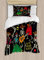 ABAKUHAUS Skelett Bettbezugs Set für Einzelbetten, Dia de los Muertos Fiesta, Milbensicher Allergiker geeignet mit Kissenbezug, 130 x 200 cm, Mehrfarbig Schwarz