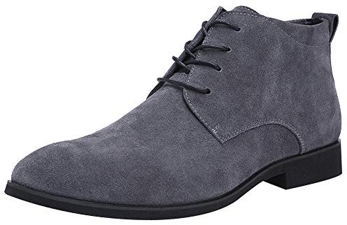 rismart Hombre De moda Botas Ante Cuero Tobillo Botín Semi Formal Vestir Oxford(Gris,42 EU)