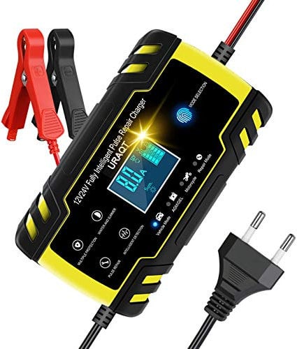 URAQT Caricabatterie Auto Moto 8A 12V/24V, Carica Batteria per Auto di Carica, Mantenitore Batteria Moto Intelligente con Schermo LCD Touch Screen, Multi Ricondizionamento, per Auto Moto Barche AGM