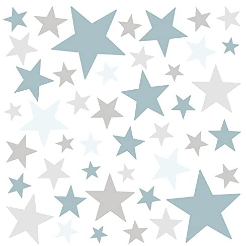 Little Deco Wandaufkleber 60 Sterne Kinderzimmer Junge Stars I blau hellgrau I Wandtattoo Schlafzimmer Wandsticker Set bunt selbstklebend DL403