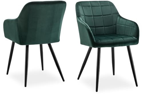 CLIPOP Esszimmerstühle 2er Set Stühle mit Armlehne, Samt Bezug, Esszimmerstuhl Küchenstuhl Polsterstuhl, Stühle für Esszimmer (Samt Grün, 2er Set)