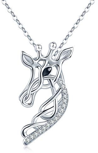 Collier girafe dames en argent sterling girafe bijoux mère fille silhouette noeud celtique girafe pendentif cadeau d'anniversaire