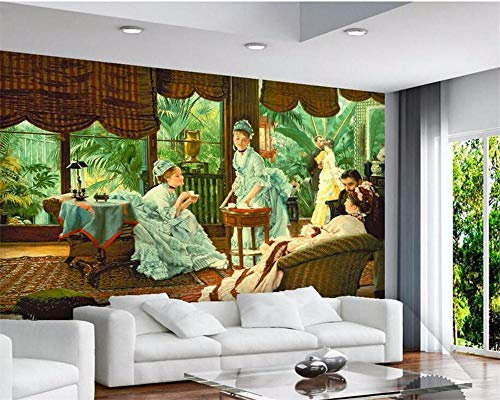 Benutzerdefinierte Tapete 3D Foto Wand Jalousien Außerhalb Bananenblätter Innen Europa Dame Figuren Ölgemälde Wohnzimmer Wandbild-350Cmx245Cm
