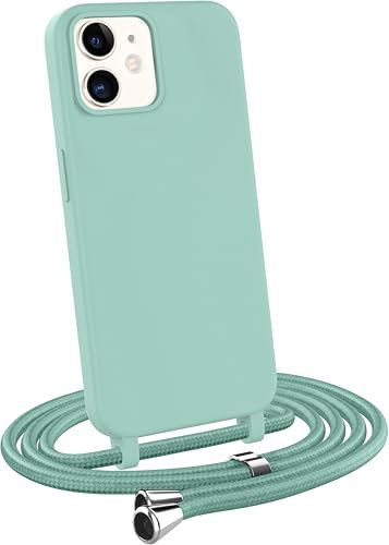MyGadget Handykette für iPhone 12 Mini - [ Hülle mit verstellbaren Band ] - TPU Handyhülle mit Handyband zum Umhängen - Kordel Schnur Case Schutzhülle - Mintgrün