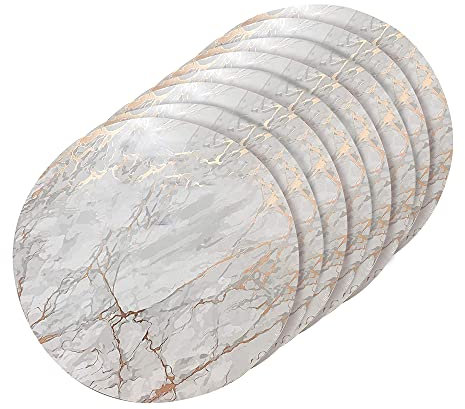 Dainty Home Rose Gold Marble Round Cork Placemats - Heat Resistant, Non-Slip, Easy Clean for Elegant Dining - 15x15 Set of 8 - Perfect for Stylish, Modern Homes