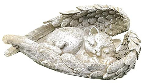 NSXIN Tierstatue Hund Katzenengel Figur Gartenstatue Engelsflügeln Grabschmuck Grabfiguren Wetterfest Engel Garten mit Engelsflügeln Garten Grabsteine Oder Rasendekorationen (Katze B)
