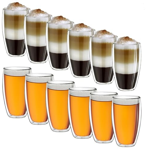 Creano® Thermogläser doppelwandig 250ml „DG-SH“, 12er Set | große doppelwandige Gläser aus Borosilikatglas, Kaffeegläser, Teegläser, Latte Macchiato Gläser