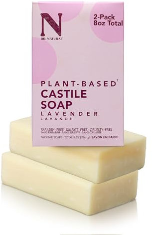 Dr. Natural Castile Bar Soap - Multipurpose Soap Bar with Anti-Acne Properties - For Face, Body and Hair - Sensitive Skin Body Wash - Lavender - 2 pcs