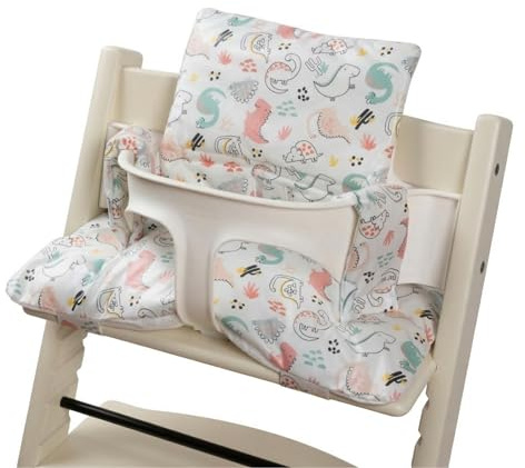 Gembebe Stokke Tripp Trapp Kissen-Set wasserdicht & kompatibel – leicht zu reinigen – aus Korea – 100% Baumwolle Stokke Tripp Trapp Hochstuhlkissen-Set (Dino Friends)