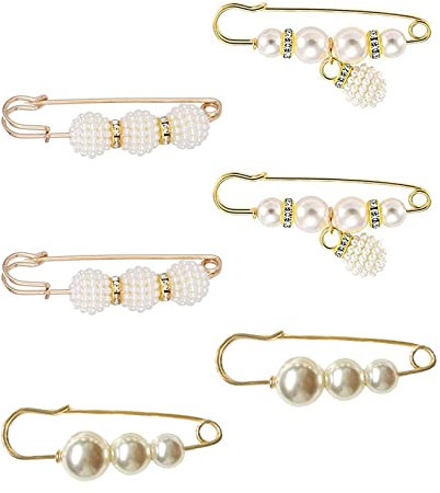 Sicherheitsnadel Damen,Sicherheitsnadel Faux,Sicherheitsnadel Perle 6 Stück Sicherheitsnadel Brosche Pullover Schal Clips mit Faux Strass und Perle für Damen Mädchen Kostüm Zubehör
