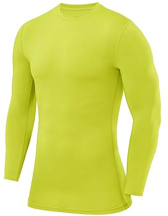 PowerLayer Compression Tops for Men Base Layers Men's Running Top Thermal Shirt - Crew Neck - Lime Punch, XS