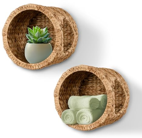 Lycce Wandregal rund, Badregal Wasserhyazinthe Natur 2er Set (Ø 32 cm)