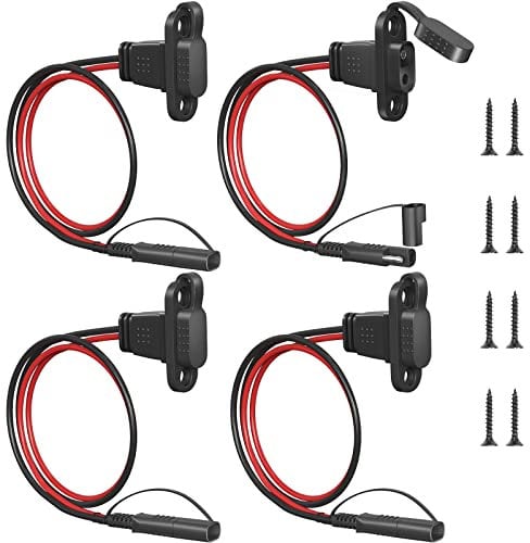 HITRENDS 4 Stück Sae Steckdose Kable,Solarstecker Adapter Schnelles Verbinden, 2 Pin auf Buchse Verlängerungskabel mit 8 Schrauben, 12AWG,1 FT, für Solar Batterieladegerät/Autos Verbinder, Schwarz Rot