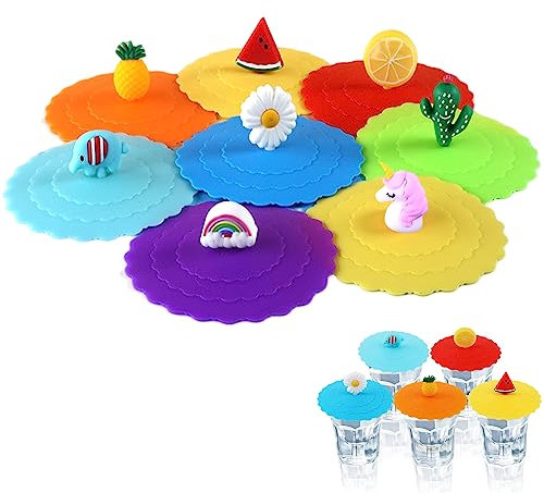 Tapa de Silicona para Tazas 8 Pcs - 10.5 cm Reutilizables Antipolvo Creativa de Dibujos Animados