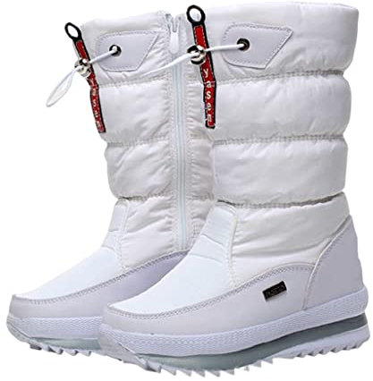 ORANDESIGNE Stivali Donna Invernali Stivaletti da Neve Pelliccia Scarpe Snow Boots Caldo Stringati Scarponi Bassi Antiscivolo Trekking C Bianco 38 EU