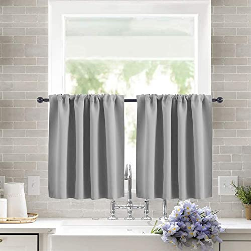 Icegrey Blickdichte Scheibengardinen Privatsphäre Vorhang, Grau,60x76cm | Fenstervorhang für Kurzfenster Einfarbig Gardine für kleine Fenster Küche Wohnzimmer Cafè Landhaus