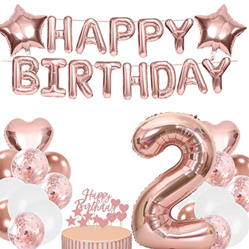 Luftballons 2. Geburtstag Deko Mädchen Rosegold, Folienballon 2. Geburtstag Mädchen, Happy Birthday Girlande, Rosegold Tortendeko Geburtstag Für 2. Geburtstagsdeko für Mädchen