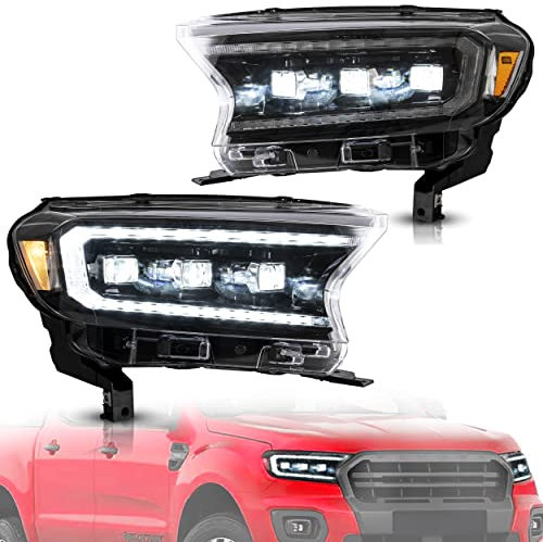 VLAND Scheinwerfer passend für Ranger T6 T7 T8 T8 XL XLT Wildtrak Raptor 2015-2020, mit sequenziellem Tagfahrlicht (LED Matrix, Gelber Reflektor)