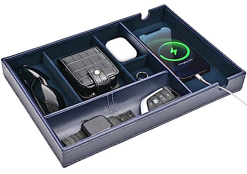 Procase Bandeja de Almacenamiento, Bandeja de Cuero Organizador y Decoración Vaciabolsillos de Escritorio Mesa Recibidor Entrada Tocador para Llaves Gafas Móvil Mandos -Azul