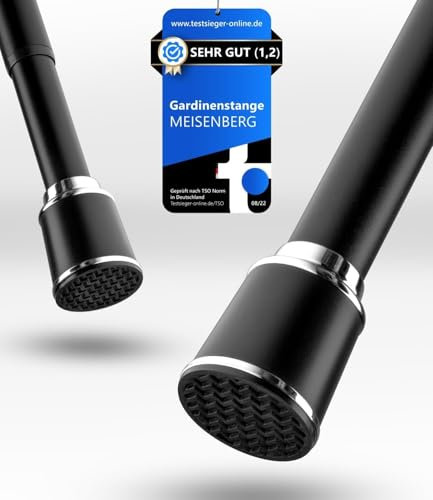 MEISENBERG Teleskopstange - Schwarz Gardinenstange ohne Bohren – Klemmstange Ausziehbar, Vorhangstange zum Klemmen - Ideal für Vorhang & Gardinen - Ø32mm (320-370 cm)