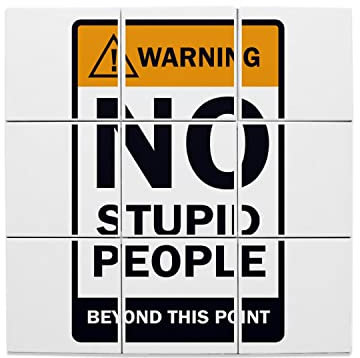 Fabulous Lot x9 Carreaux Céramique Décoratif 20 x 20 cm - Humour Attention No Stupid People Panneau de Signalisation (Taille totale 60 x 60cm)