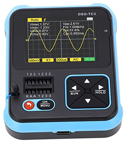 Oscilloscope Numérique Dso Oscilloskop 500khz,Dso TC3 TC3 Oscilloscope de Stockage Portable 3 en 1 Testeur de Transistor Table LCR pour Test de capacité et de Résistance (Sans carte mémoire)