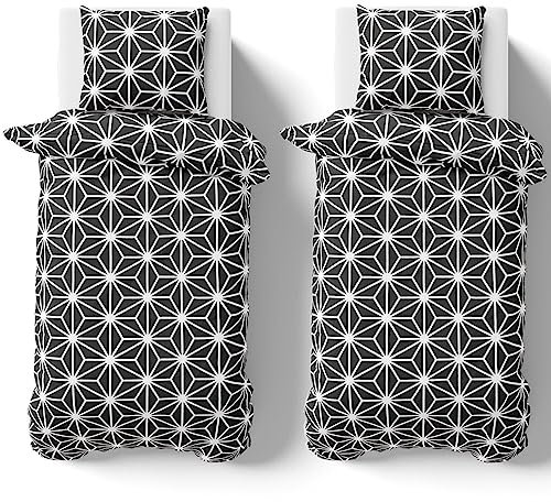 Visaggio 4 teilige Premium Bettwäsche 135x200cm Bettbezug Garnitur Set YKK Reißverschluss Stern Gestreift