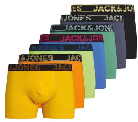 JACK & JONES Men's Jacbill Solid Trunks 7 Pack Boxer Shorts, Electric Blue Lemonade/Pack:Orange Pepper-Jasmine Green-Gold Fusion-Black-Vintage Indigo-Bottle Green, XL