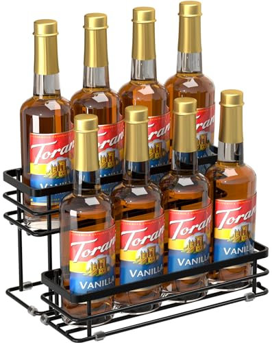 Vantimo 8 Bottle Coffee Syrup Organizer - 2 Tier Spice Rack, Seasoning Organizer for Cabinet, Countertop, Pantry, Kitchen, Small Wine Rack for Family, Storage for Syrup, Dressing, Black