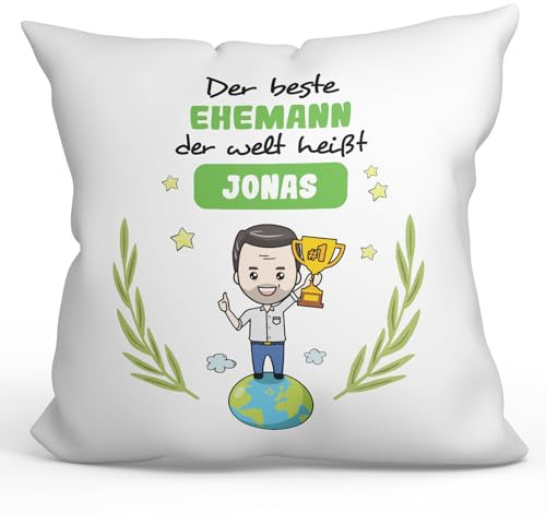 Mugffins Personalisierte Kissen mit Füllung mit Spruch für Ehemann/Mann - Auf Deutsch - der Beste der Welt - 40 x 40 cm - Individuell Anpassbar Geschenk