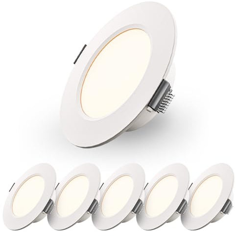 HOFTRONIC - 6er Set LED Einbaustrahler Flach 25 mm - 3W 155lm - 2700K Warmweiß - Ø100 mm Einbauleuchte - IP20 für innen - Deckenspots Rund - Deckenstrahler - Einbauspots