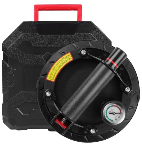 Flintronic Saugheber Fliesen mit Manometer, 8'' Vakuum Saugnapf Fliesenheber mit Werkzeugkasten, Saugheber Glasheber, Dreilagigen Gummi, Glassauger Plattenheber für Laminat, Glas, Marmor (Max. 200KG)