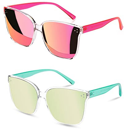 Sumato Sunglasses Womens, Oversized Sunglasses for Women with Mirrored Trendy Lens UV400 Blocking Pink Light Green