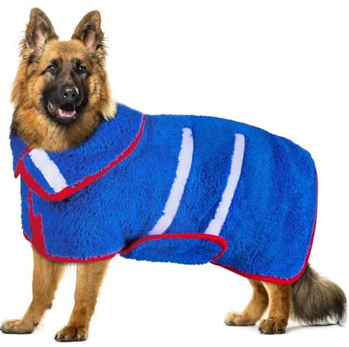 Hedgeink Hundebademantel, Superweicher Schnell Trocknendes Hundetuch für Große Hunde, Verstellbarer Bademantel Hund Nach Dem Baden, Hundekleidung und Hundetrockner
