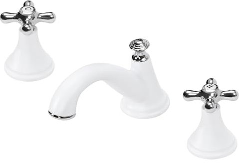 Grifo de lavabo de 3 agujeros, estilo vintage, giratorio, grifo de baño, grifo de agua caliente y fría, estándar G1/2 pulgadas, color blanco