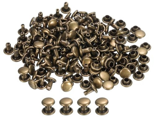 QUARKZMAN 100 Set Pelle Rivetti 6x6mm Rivetti Doppio Cappuccio Metallo Borchie Rivetto per Pelle Artigianato Riparazione Fai da Te Borsa Cinture Borse Scarpe Bronzo