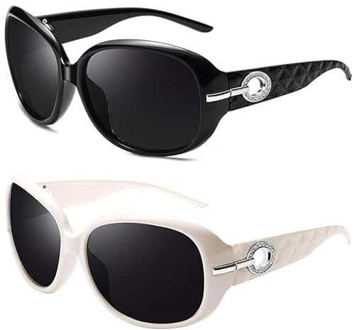 Joopin 2PCS Gafas de Sol Mujer Polarizadas Grandes Negra y Beige